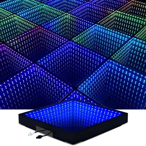 3D Dance Floor Stage Lights 25PCS, 8 * 8ft Tempered Glass with Flight Case Infinity Mirror Panel 3D Effect LED Dance Floor for Wedding Party (3D -Wired) in Saudi Arabia