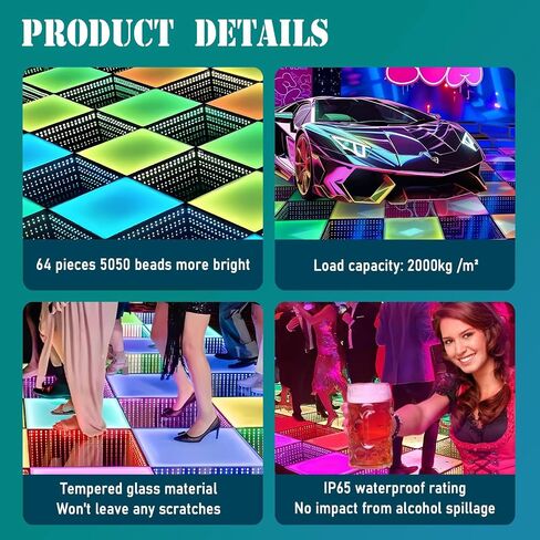 3D Dance Floor Stage Lights 25PCS, 8 * 8ft Tempered Glass with Flight Case Infinity Mirror Panel 3D Effect LED Dance Floor for Wedding Party (3D -Wired) in Saudi Arabia