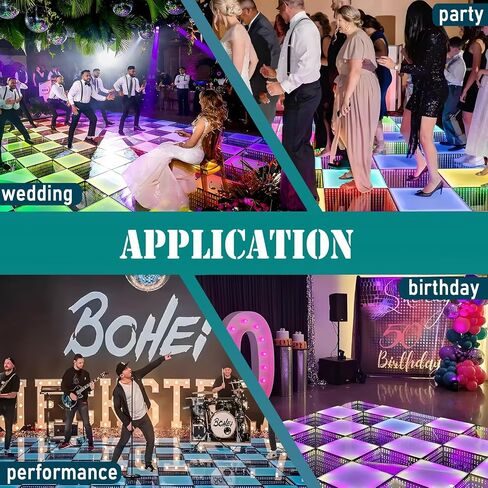 3D Dance Floor Stage Lights 25PCS, 8 * 8ft Tempered Glass with Flight Case Infinity Mirror Panel 3D Effect LED Dance Floor for Wedding Party (3D -Wired) in Saudi Arabia