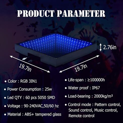 3D Dance Floor Stage Lights 25PCS, 8 * 8ft Tempered Glass with Flight Case Infinity Mirror Panel 3D Effect LED Dance Floor for Wedding Party (3D -Wired) in Saudi Arabia
