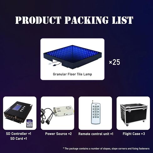 3D Dance Floor Stage Lights 25PCS, 8 * 8ft Tempered Glass with Flight Case Infinity Mirror Panel 3D Effect LED Dance Floor for Wedding Party (3D -Wired) in Saudi Arabia