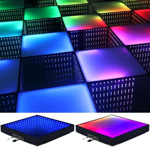 3D Dance Floor Stage Lights 25PCS, 8 * 8ft Tempered Glass with Flight Case Infinity Mirror Panel 3D Effect LED Dance Floor for Wedding Party (3D -Wired) in Saudi Arabia