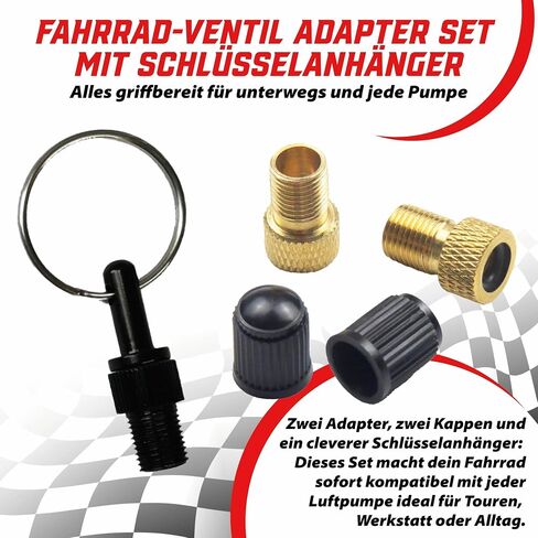مجموعة محول صمام الدراجة Pitlane Performance® - محولات نحاسية لصمامات بريستا - 2 محولات بريستا إلى شريدر + 2 غطاء صمام للدراجات والدراجات الإلكترونية والدراجات البخارية (مجموعة من 5 (بما في ذلك سلسلة المفاتيح)) in Kuwait