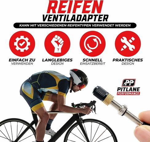 مجموعة محول صمام الدراجة Pitlane Performance® - محولات نحاسية لصمامات بريستا - 2 محولات بريستا إلى شريدر + 2 غطاء صمام للدراجات والدراجات الإلكترونية والدراجات البخارية (مجموعة من 5 (بما في ذلك سلسلة المفاتيح)) in Kuwait