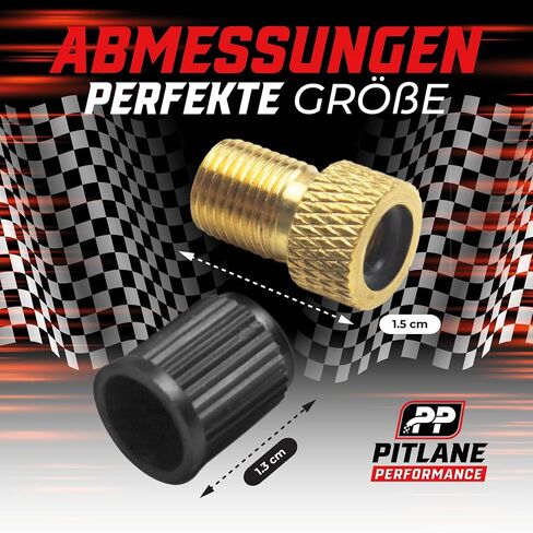 مجموعة محول صمام الدراجة Pitlane Performance® - محولات نحاسية لصمامات بريستا - 2 محولات بريستا إلى شريدر + 2 غطاء صمام للدراجات والدراجات الإلكترونية والدراجات البخارية (مجموعة من 5 (بما في ذلك سلسلة المفاتيح)) in Kuwait