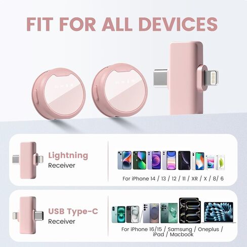ميكروفونات لافالير لاسلكية لهواتف iPhone/Android/iPad، ميكروفونات صغيرة مع تقليل الضوضاء، 2.4 جيجا هرتز، مشبك مغناطيسي، ميكروفونات طية صدر السترة لاسلكية لتسجيل الفيديو، والبث، ومدونات الفيديو، ويوتيوب تيكتوك، 131 قدم in Kuwait