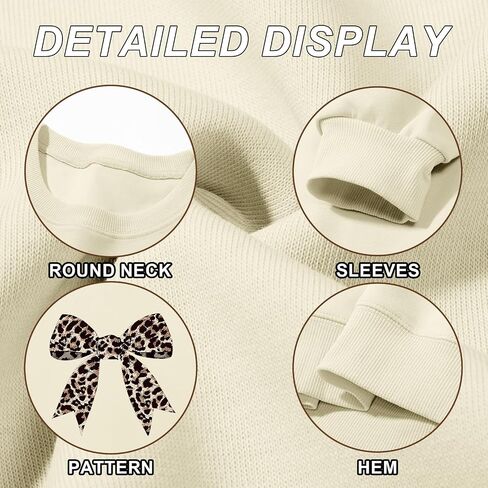 Bow Sweatshirt for Women Leopard Print Cute Sweatshirts Graphic Preppy Pullover Trendy Casual Crewneck Clothes in Saudi Arabia
