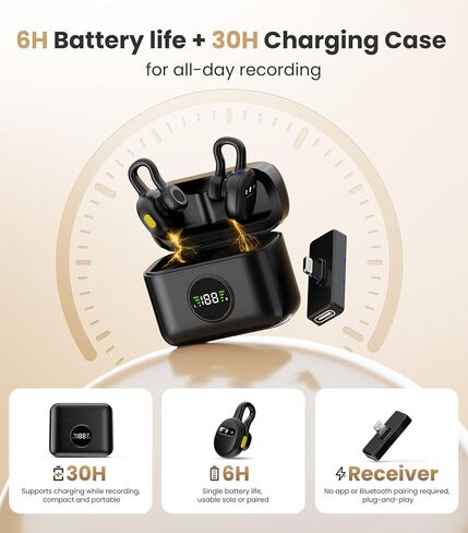 ميكروفون Tisino Mini Wireless Lavalier لهاتف iPhone مع قابس الإضاءة، ميكروفون صغير لتقليل الضوضاء مع حافظة شحن، محمول لليوتيوب، TikTok، Vlog، Podcast، Interview، أبيض in Saudi Arabia