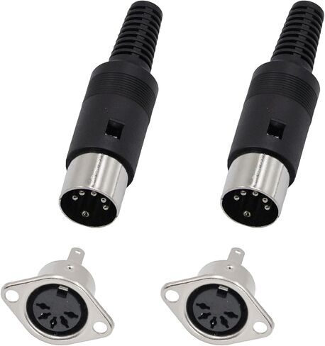 5 Pin DIN Connector 2PCS 5 Pin DIN Male Plug + 2PCS 5 Pin din Jack Socket Solder Connector for Audio Video AV MIDI Cable Adapter Keyboard in Kuwait