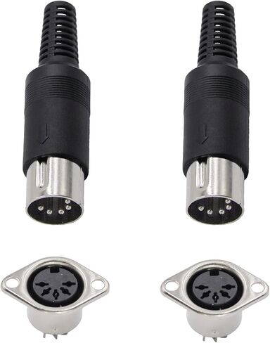 5 Pin DIN Connector 2PCS 5 Pin DIN Male Plug + 2PCS 5 Pin din Jack Socket Solder Connector for Audio Video AV MIDI Cable Adapter Keyboard in Kuwait