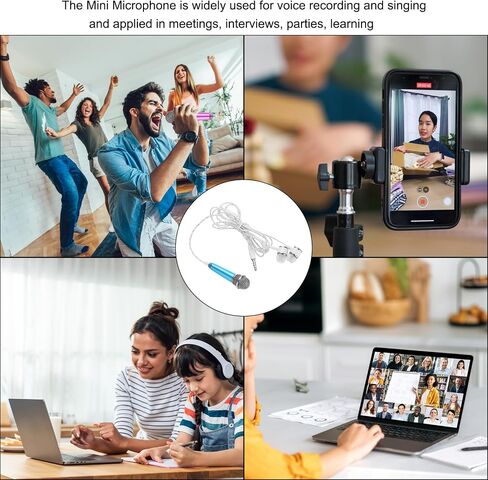 MECCANIXITY 2Pcs Mini Microphone Tiny Microphone Portable Microphone with Earphone Mic Stand Cover for Singing Voice Recording Video for Phone Rose Red, Silver in Saudi Arabia