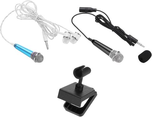 MECCANIXITY 2Pcs Mini Microphone Tiny Microphone Portable Microphone with Earphone Mic Stand Cover for Singing Voice Recording Video for Phone Rose Red, Silver in Saudi Arabia