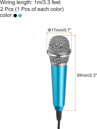 MECCANIXITY 2Pcs Mini Microphone Tiny Microphone Portable Microphone with Earphone Mic Stand Cover for Singing Voice Recording Video for Phone Rose Red, Silver in Saudi Arabia