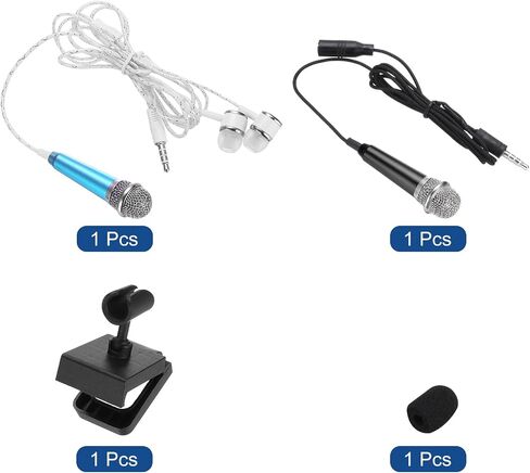 MECCANIXITY 2Pcs Mini Microphone Tiny Microphone Portable Microphone with Earphone Mic Stand Cover for Singing Voice Recording Video for Phone Rose Red, Silver in Saudi Arabia