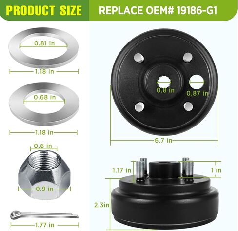 Golf Cart Brake Drum/Hub Assembly, Fit for EZGO TXT 1982-Up Electric and 1982-1993 2-Cycle Gas, 24 Teeth Splines Brake Hub Drum Assembly, Replaces OEM# 19186G1P 19186-G1P 19186-G1 1 Pack. in Saudi Arabia
