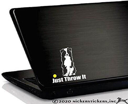 Just Throw It | NickerStickers® Funny Sitting Aussie Australian Shepherd Herding Dog Vinyl Window Decal in Saudi Arabia
