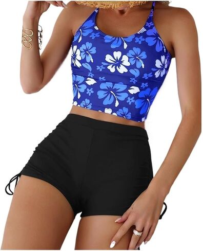 Printed Swimsuit Set Swimwear Adjustable Straps Women Shorts Bikini Drawstring Women Beach Suit in Saudi Arabia