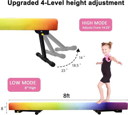 8ft Ultrasimple Adjustable&Foldable Balance Beam,High-Low Floor Beam Suede Gymnastics Equipment,No Tool Require, Gymnastics Beam for Training&Professional HomeTraining in Kuwait