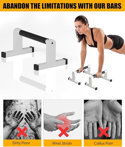 قضبان الدفع | باراليتس عالي التحمل مع مقابض مضادة للانزلاق لتمارين رياضية بلانش إل سيت ستاند على اليدين وتمارين اللياقة البدنية على الأرض، مقابض محطة الدفع لتدريب القوة في صالة الألعاب الرياضية in Kuwait