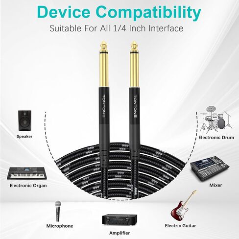 1/4 Inch Guitar Cable 2-Pack, 15FT Instrument Cable, Quarter Inch 6.35mm TRS to TRS Balanced Stereo Audio Cable for Electric Guitar, Bass, Keyboard, Mixer, Amplifier in Saudi Arabia