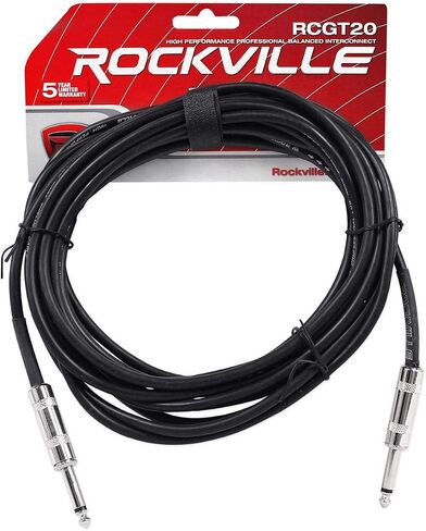 Rockville RCGT20B Instrument Cable, 20 Ft, Black, 1/4'' TS to 1/4'' TS, 100% Copper, Shielded, Perfect for Guitar, Live Performances, and Studio Use in Saudi Arabia
