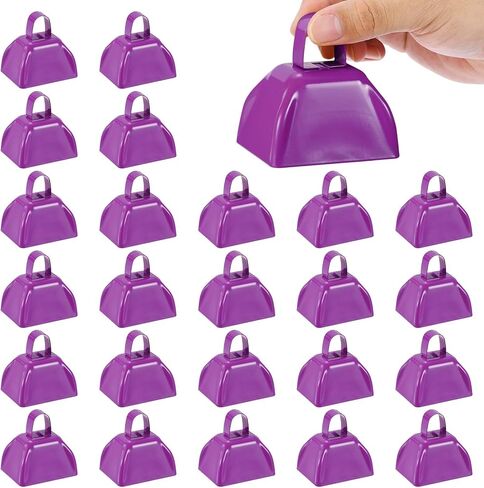 PATIKIL 24pcs Cow Bells for Football Games,3in Cowbells for Sporting Events Bulk Loud Noise Makers Metal Cow Bell with Handle for Cheering Competition Marathon Wedding, Blue Purple in Kuwait