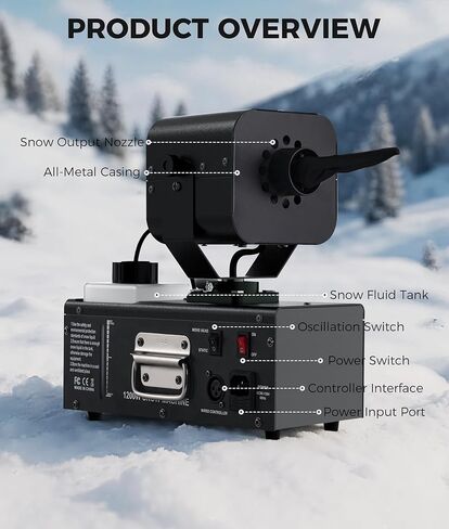 آلة الثلج IMONE 1200 واط تذبذب تلقائي 90 درجة، حجم ثلج قابل للتعديل وحجم تقشر، خزان 1 لتر، جهاز تحكم عن بعد سلكي ولاسلكي مزدوج، صانع ندفة الثلج في الهواء الطلق لعيد الميلاد وحفلات الزفاف والحفلات والمسرح in Kuwait