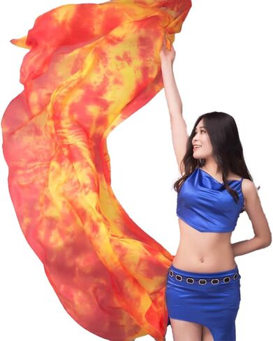 Women's Real Silk Belly Dance Veils and Hand Scarves Fire Flame Colors 250 * 114cm in Saudi Arabia