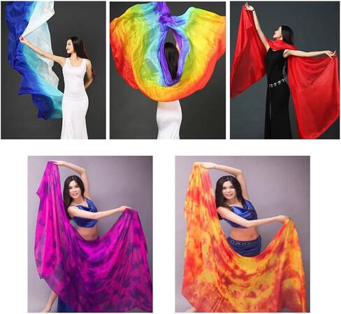Women's Real Silk Belly Dance Veils and Hand Scarves Fire Flame Colors 250 * 114cm in Saudi Arabia