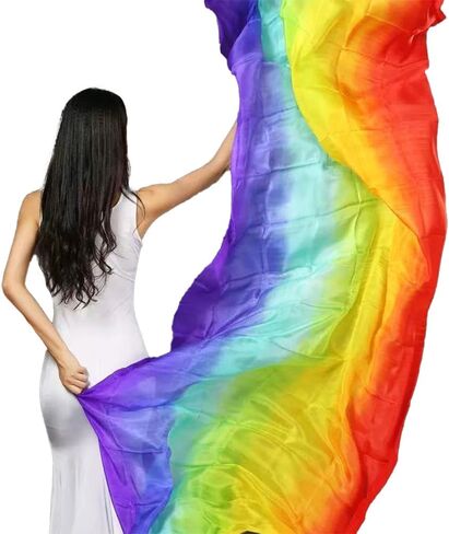 Women's Real Silk Belly Dance Veils and Hand Scarves Fire Flame Colors 250 * 114cm in Saudi Arabia