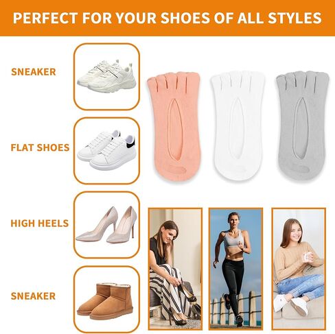 5 أزواج من الجوارب لأصابع القدم، جوارب نسائية لأصابع القدم مع أصابع منفصلة، ​​جوارب لا تظهر عند أصابع القدم للنساء، جوارب بخمسة أصابع، أصابع اليوغا وجوارب مضغوطة لأصابع القدم in Kuwait