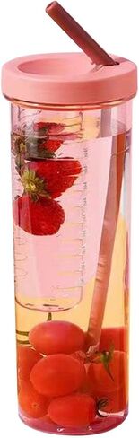 700ml Transparent Plastic Water Bottle with Straw Large Capacity Portable Juice Cup for Outdoor Activities（Pink） in Saudi Arabia