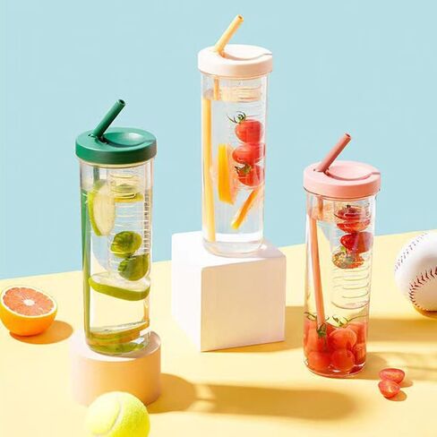 700ml Transparent Plastic Water Bottle with Straw Large Capacity Portable Juice Cup for Outdoor Activities（Pink） in Saudi Arabia