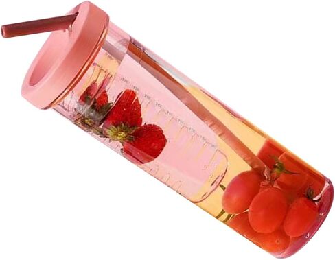 700ml Transparent Plastic Water Bottle with Straw Large Capacity Portable Juice Cup for Outdoor Activities（Pink） in Saudi Arabia