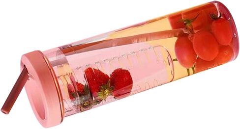 700ml Transparent Plastic Water Bottle with Straw Large Capacity Portable Juice Cup for Outdoor Activities（Pink） in Saudi Arabia