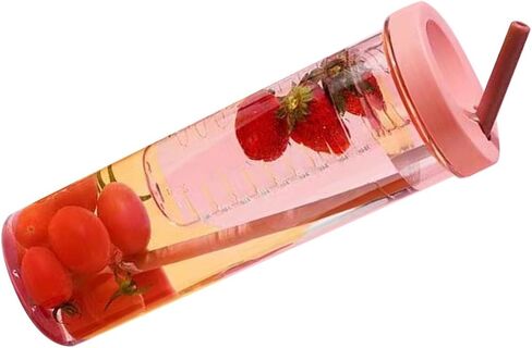 700ml Transparent Plastic Water Bottle with Straw Large Capacity Portable Juice Cup for Outdoor Activities（Pink） in Saudi Arabia