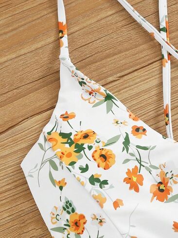 SweatyRocks Women's Lace Up Floral Bikini Set Criss Cross Ruched Swimsuit Boho Two Piece Bathing Suit in Saudi Arabia