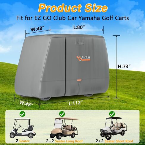 Golf Cart Cover 2/2+2/4 Passenger Heavy Duty 420D Waterproof Golf Cart Covers with Three Zipper Doors Compatible with EZGO, Club Car, Yamaha Golf Carts,Windproof Sunproof Golf Cart Cover (Gray) in Saudi Arabia
