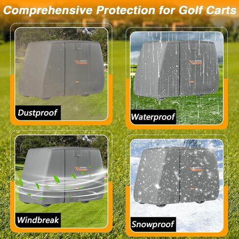 Golf Cart Cover 2/2+2/4 Passenger Heavy Duty 420D Waterproof Golf Cart Covers with Three Zipper Doors Compatible with EZGO, Club Car, Yamaha Golf Carts,Windproof Sunproof Golf Cart Cover (Gray) in Saudi Arabia