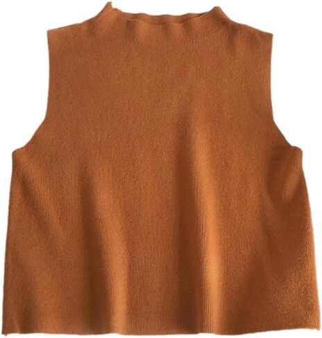 Womens Tank Top Knitted Casual Half Mid Collar Acrylic Short Tops with Solid Pattern in Saudi Arabia