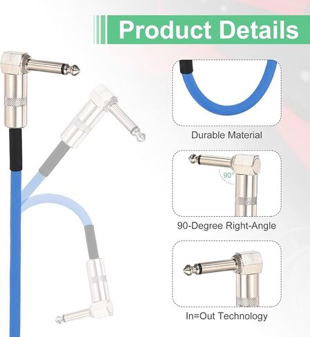 MECCANIXITY 1 Pcs Guitar Patch Cables 16 Inch Pedal Board Cord 1/4 Inch Metal Double Elbow TS Right Angle Guitar Patch Effect Cable Cord for Instrument Effect Pedal Mixing Console, Black in Saudi Arabia