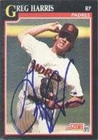 Greg Harris San Diego Padres 1991 Score Autographed Card - signature slightly smudged. This item comes with a certificate of authenticity from Autograph-Sports. Autographed - MLB Autographed Baseball in Saudi Arabia