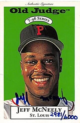 Topps Jeff Mcneely Autographed Baseball Card (St. Louis Cardinals) 1995 Signature Rookies Old Judge #20 - Mlb Autographed Baseball Cards in Saudi Arabia