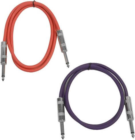 Seismic Audio - SASTSX-2-2 Pack of 2 Foot 1/4" TS Male to 1/4" TS Male Patch Cables - Unbalanced - 2 Foot Patch Cord - Red and Red in Saudi Arabia