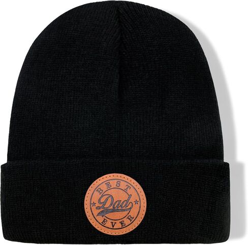 Beanie Hat for Dad, Leather Patch Knit Cuffed Winter Hat for Men in Kuwait