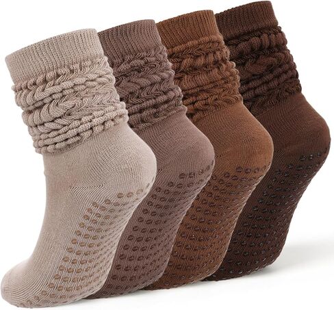 4 أزواج من جوارب البيلاتس اللطيفة مع قبضة، جورب ناعم طويل غير قابل للانزلاق لليوجا للنساء في صالة الألعاب الرياضية والرقص in Kuwait