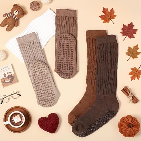 4 أزواج من جوارب البيلاتس اللطيفة مع قبضة، جورب ناعم طويل غير قابل للانزلاق لليوجا للنساء في صالة الألعاب الرياضية والرقص in Kuwait