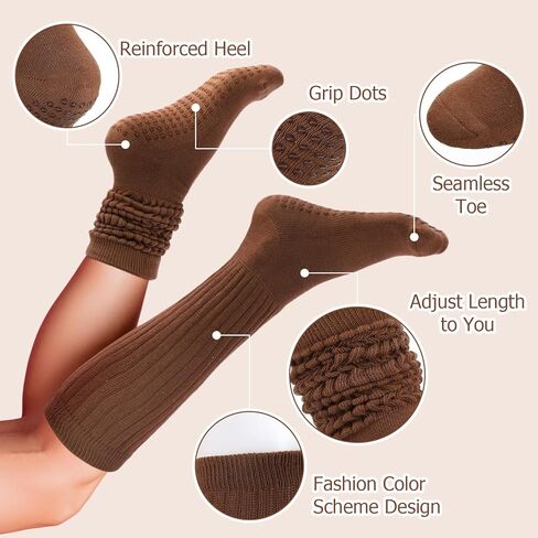 4 أزواج من جوارب البيلاتس اللطيفة مع قبضة، جورب ناعم طويل غير قابل للانزلاق لليوجا للنساء في صالة الألعاب الرياضية والرقص in Kuwait