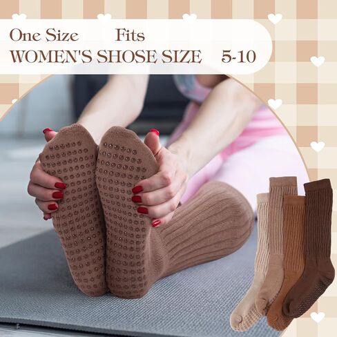 4 أزواج من جوارب البيلاتس اللطيفة مع قبضة، جورب ناعم طويل غير قابل للانزلاق لليوجا للنساء في صالة الألعاب الرياضية والرقص in Kuwait