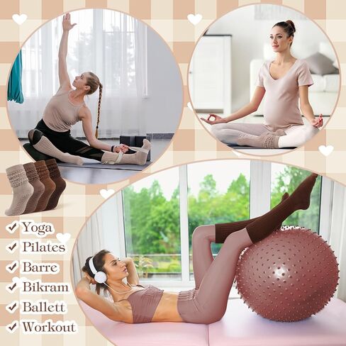 4 أزواج من جوارب البيلاتس اللطيفة مع قبضة، جورب ناعم طويل غير قابل للانزلاق لليوجا للنساء في صالة الألعاب الرياضية والرقص in Kuwait